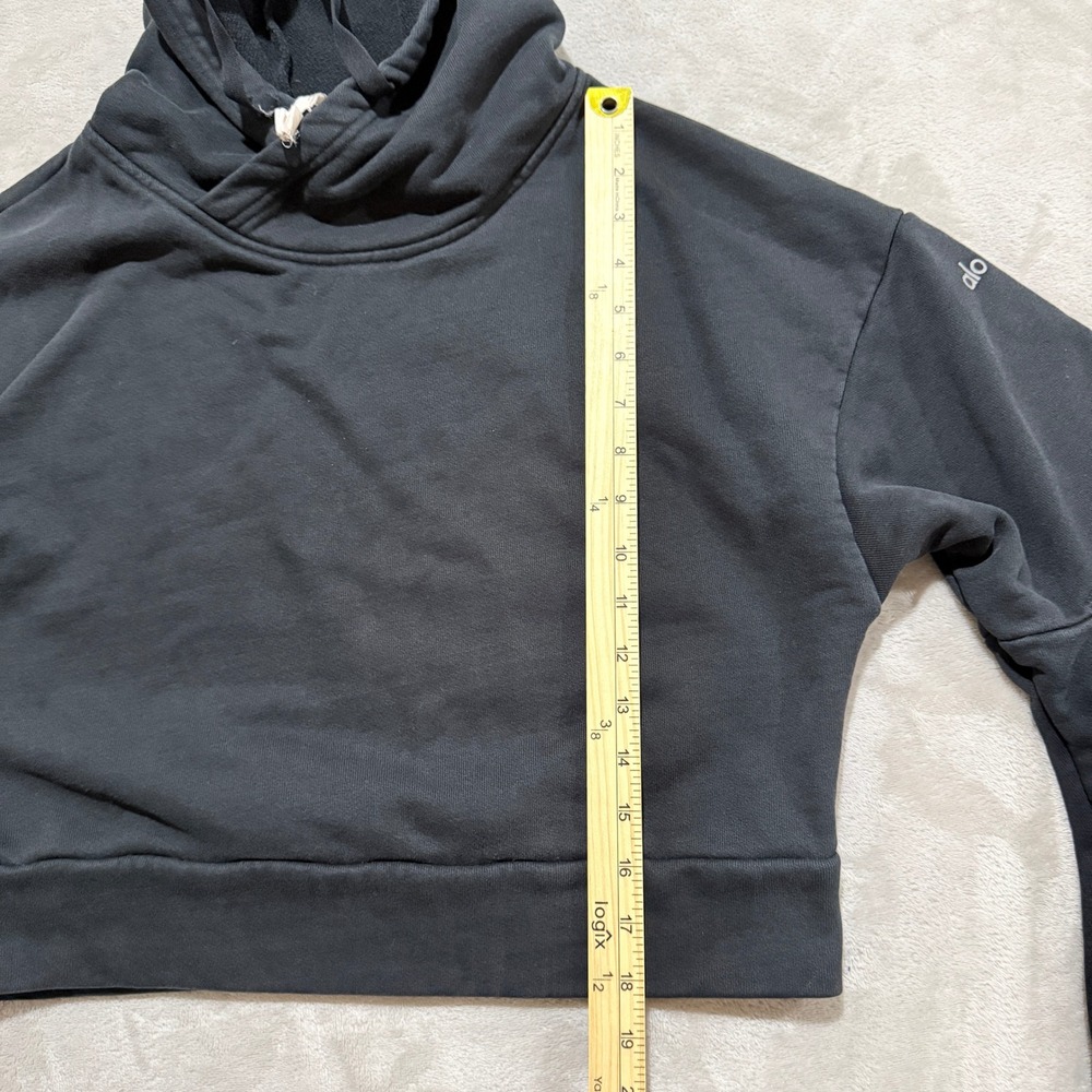 Alo Yoga Peak Cut Out Crop Hoodie Women M Black Cropped Relaxed Fit French Terry - Picture 6 of 9